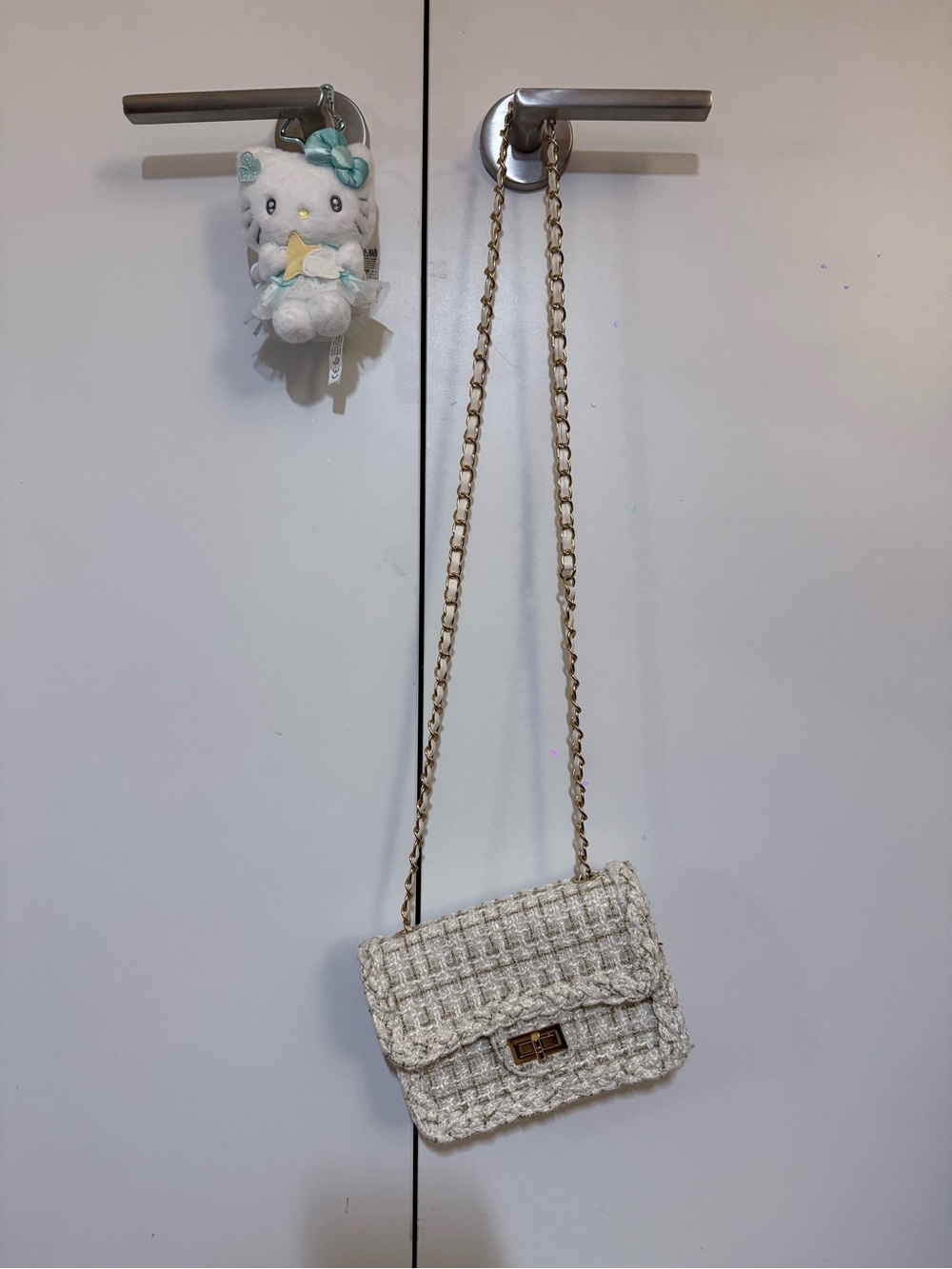 Zara Cream Tweed Chain-Shoulder Crossbody Bag